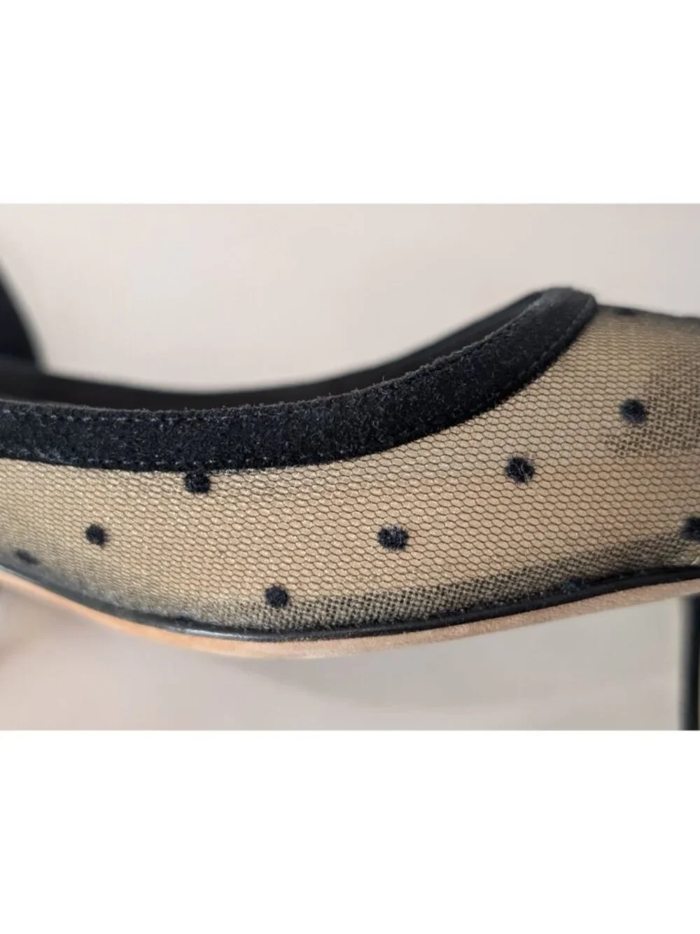 Christian Dior Black Mesh Suede Polka Dot Kitten Heel Pumps, Size 38